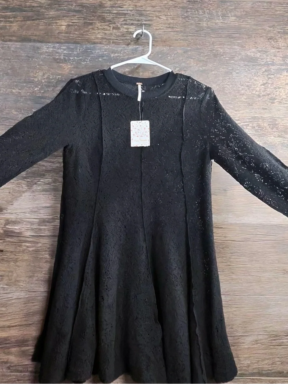 Free People Black Lace Panel Long Sleeve Blouse